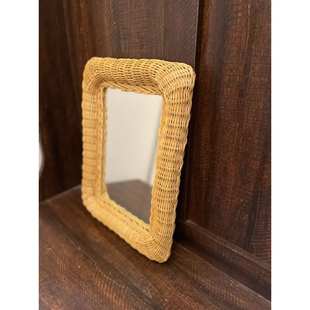 Vintage Wicker Mirror Rattan Woven Wall Mirror Boho Cottage Coastal Vanity Decor